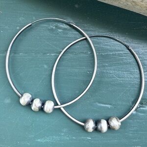 New Sterling Silver Large Hoop Earrings with Silver Beads